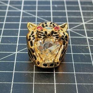 Betsey Johnson Gold Leopard Ring with Red and Black Accents
